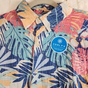 IZOD Saltwater Mens Large Tropical Floral Short Sleeve Button Down Shirt Cool FX